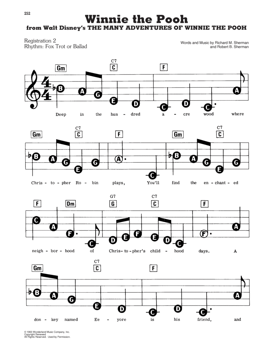 Winnie The Pooh (from The Many Adventures Of Winnie The Pooh) Electronic Keyboard scores gallery preview page 1