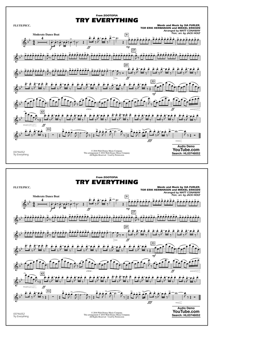 Try Everything (from Zootopia) - Flute/Piccolo