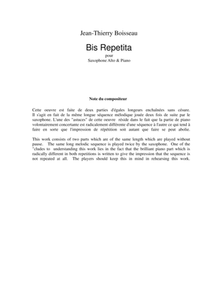 Book cover for Jean-Thierry Boisseau: Bis Repetita for alto saxophone and piano