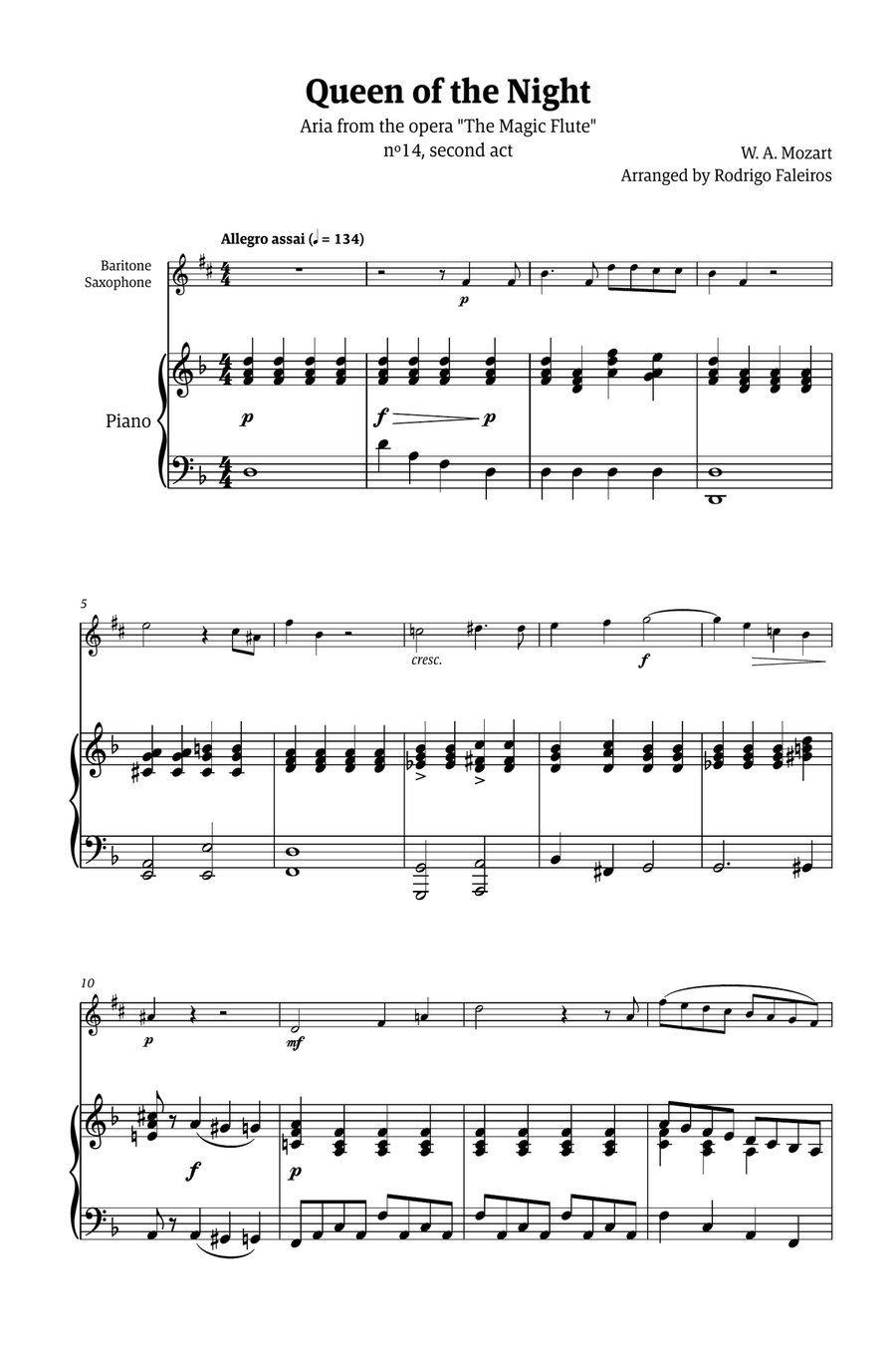 Queen of the Night - for solo baritone saxophone (with piano) Chamber Music scores gallery preview page 1