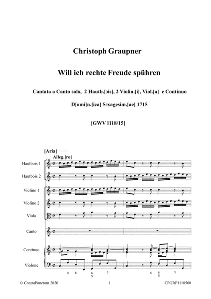 Graupner Christoph Cantata Will ich rechte Freude spühren GWV 1118/15 image number null