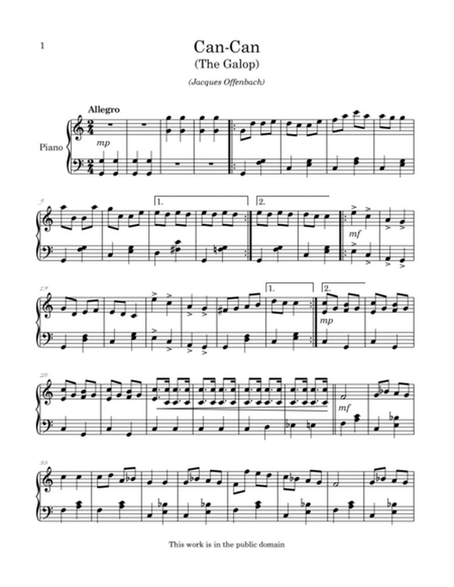 Can Can (The Galop) arranged for easy/intermediate piano image number null