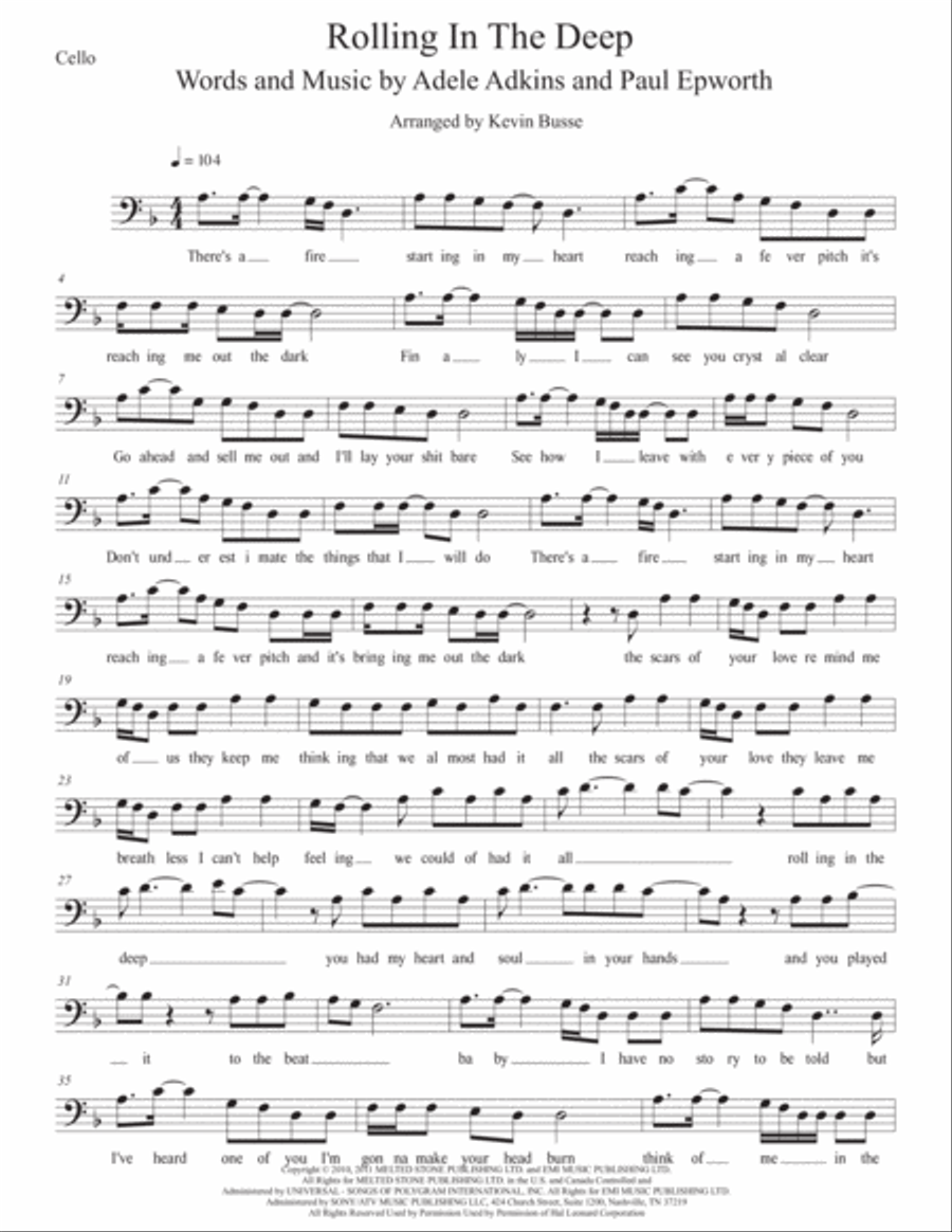 Rolling In The Deep Rolling In The Deep Cello Solo scores gallery preview page 1