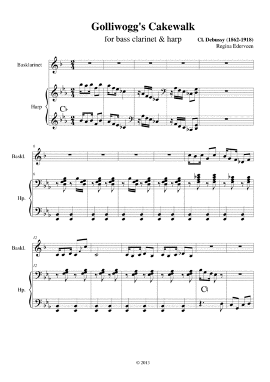 Golliwog's Cakewalk (Debussy) - clarinet & harp Clarinet scores gallery preview page 1