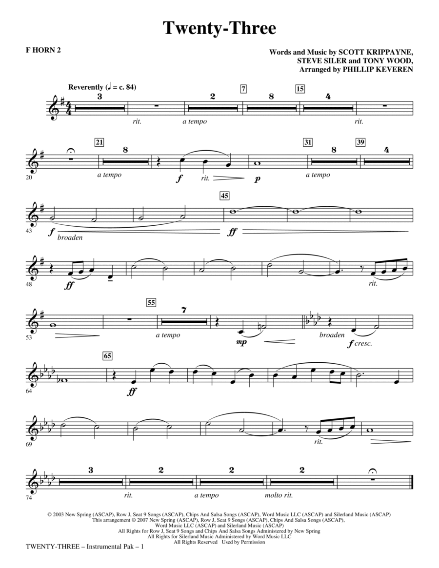 Twenty-Three (arr. Phillip Keveren) - F Horn 2 Choir scores gallery preview page 1
