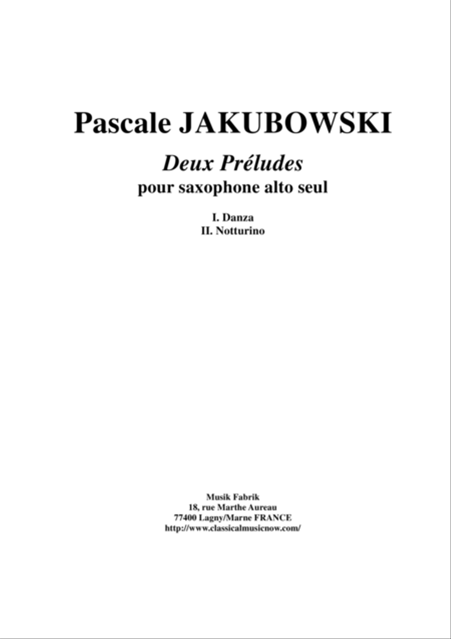 Pascale Jakubowski: Deux Préludes for solo saxophone Woodwind Quartet scores gallery preview page 1