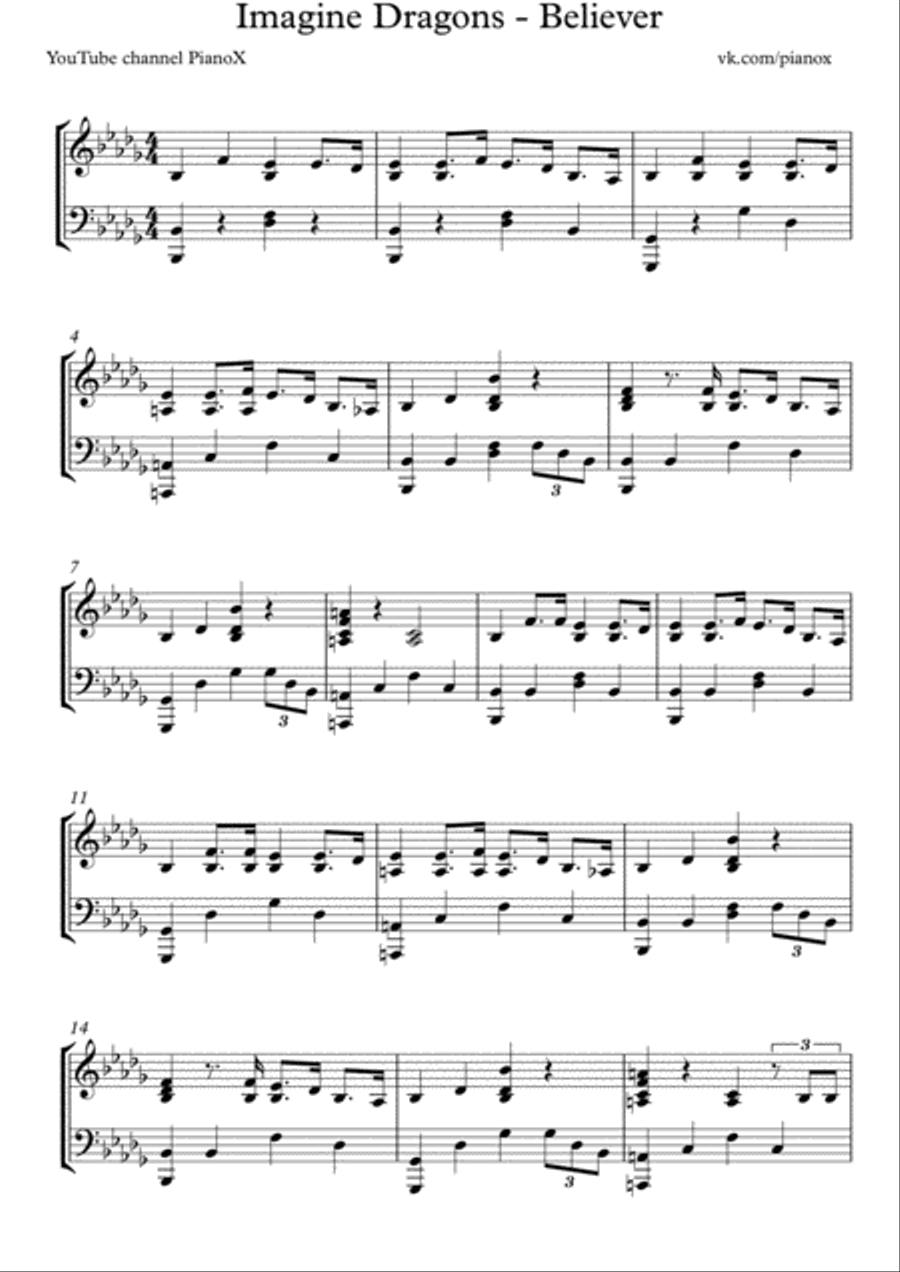 Believer Piano Solo scores gallery preview page 1