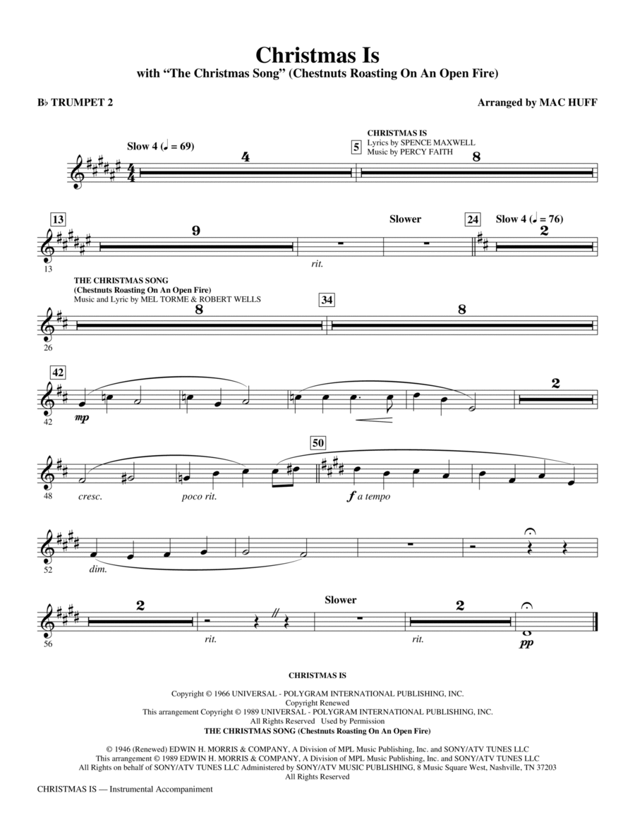 Christmas Is (with The Christmas Song - Chestnuts Roasting On An Open Fire) - Trumpet II Choir scores gallery preview page 1