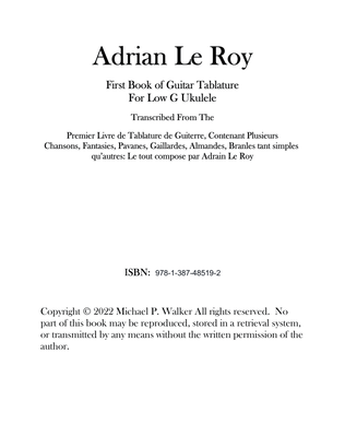 Adrian Le Roy First Book of Guitar Tablature For Low G Ukulele