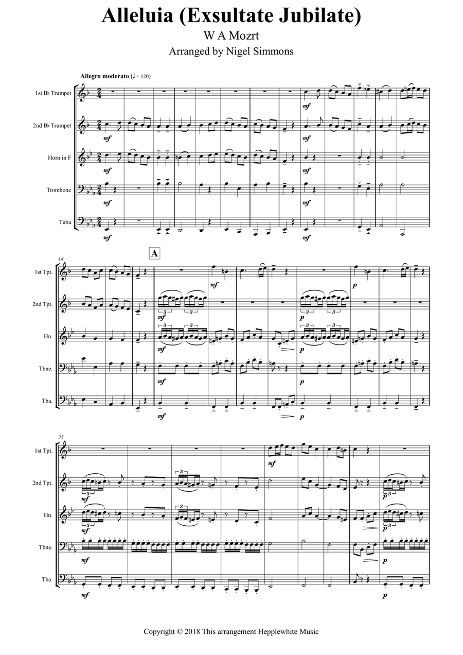 Alleluia (Exsultate Jubilate) Brass Quintet scores gallery preview page 1