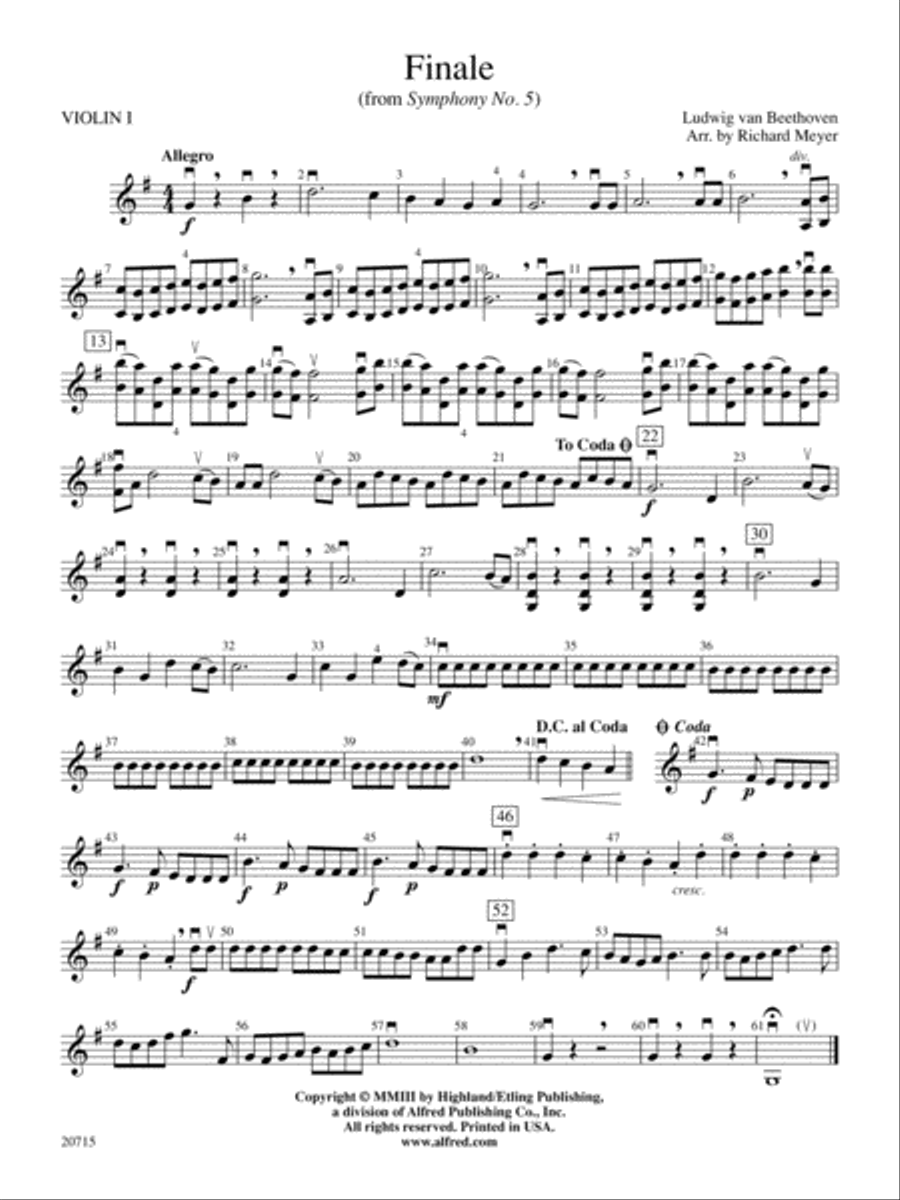 Finale (from Symphony No. 5): 1st Violin String Orchestra scores gallery preview page 1