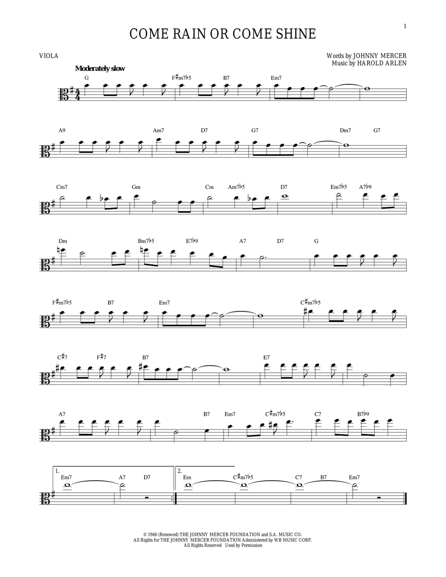 Come Rain Or Come Shine Viola Solo scores gallery preview page 1
