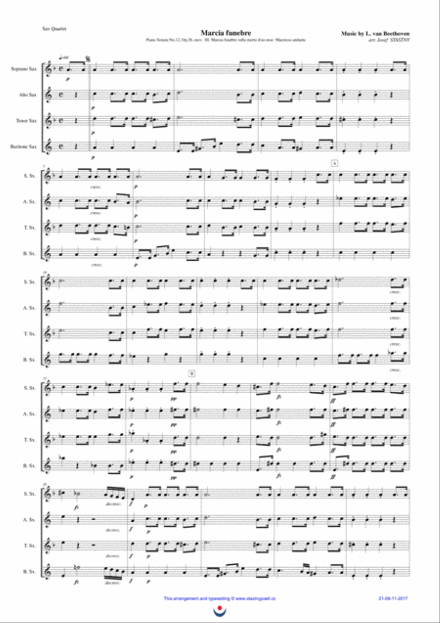 Funeral March (Beethoven) Woodwind Quartet scores gallery preview page 1