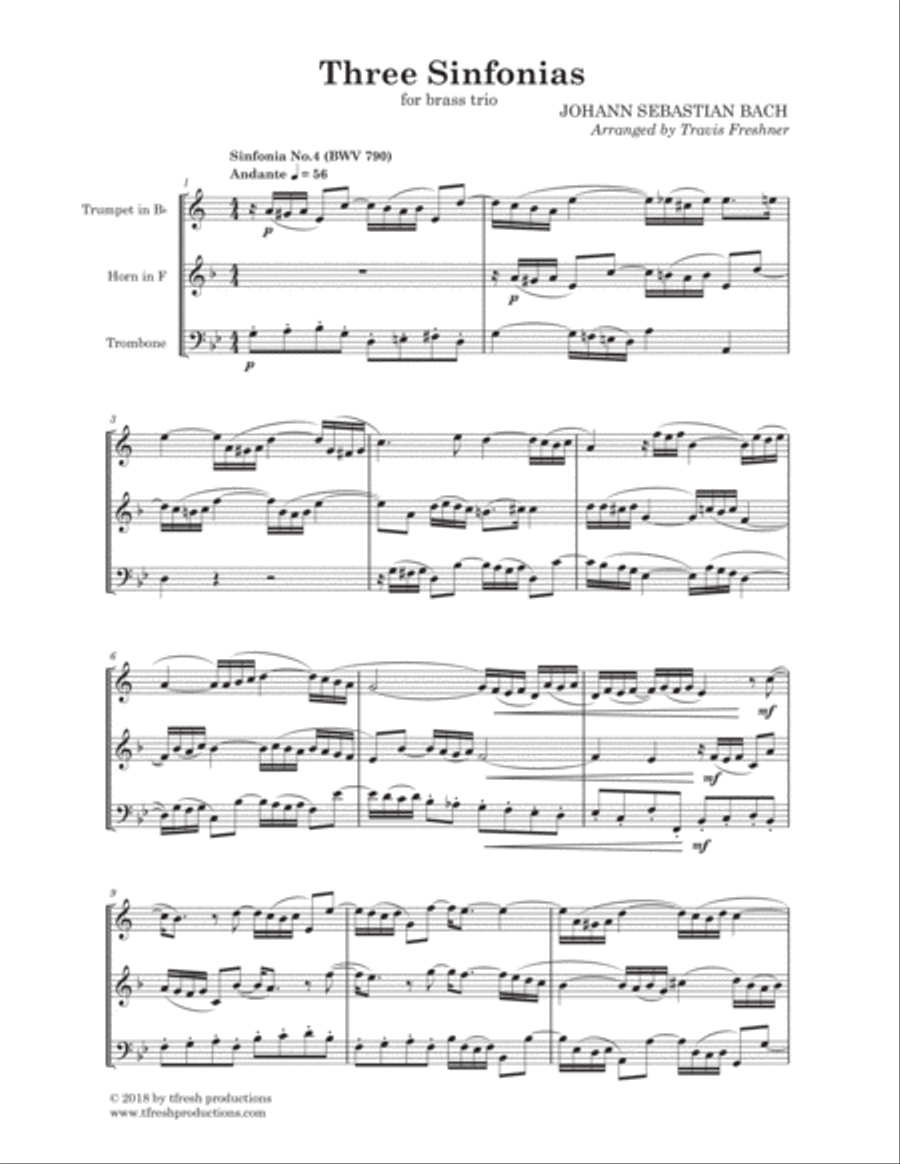 Three Sinfonias for Brass Trio Brass Trio scores gallery preview page 1