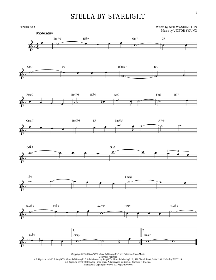 Stella By Starlight Stella By Starlight Tenor Saxophone scores gallery preview page 1