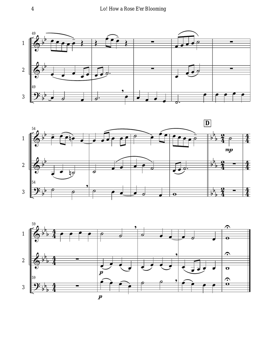 Lo! How a Rose E'er Blooming (Brass Trio) Brass Trio scores gallery preview page 5