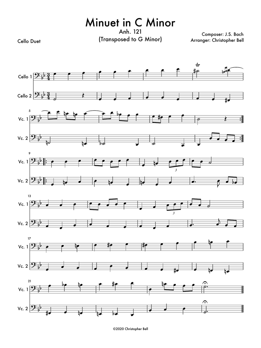Minuet in C Minor, Anh 121 String Duet scores gallery preview page 1