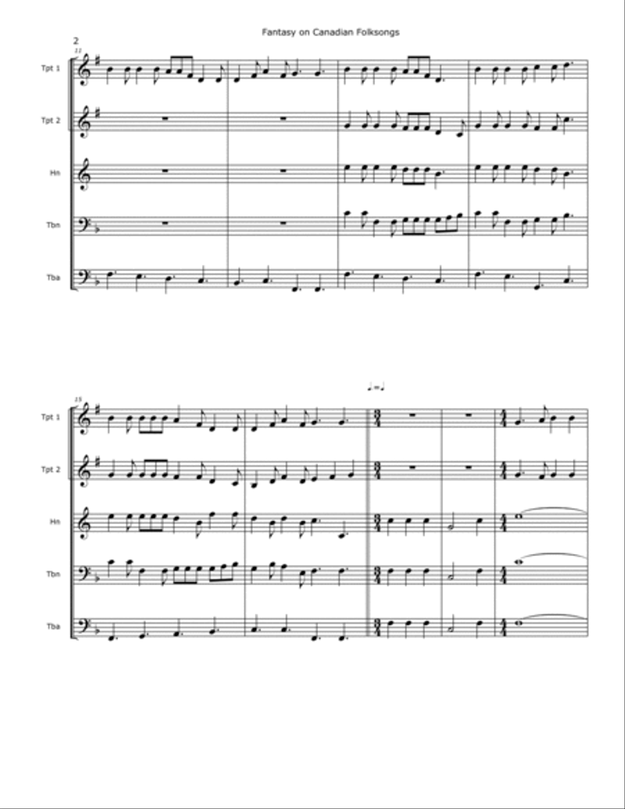 Fantasy of Canadian Folksongs Brass Ensemble scores gallery preview page 2