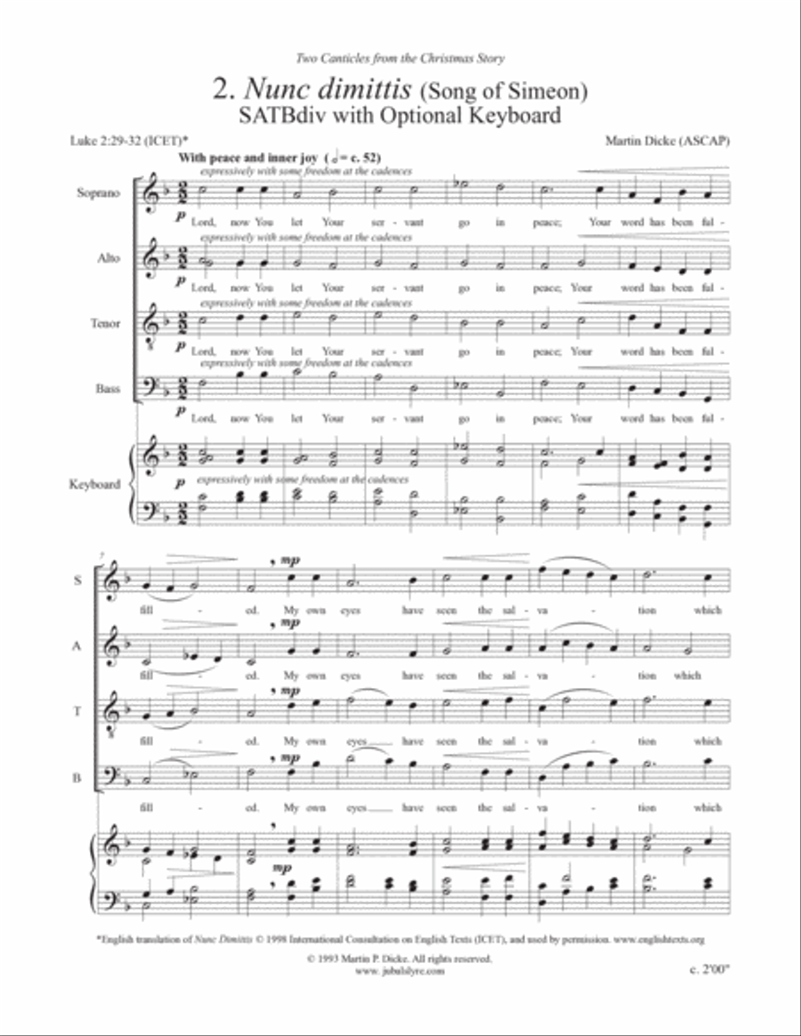 Nunc dimittis (SATBdiv with Optional Keyboard) Divisi scores gallery preview page 2