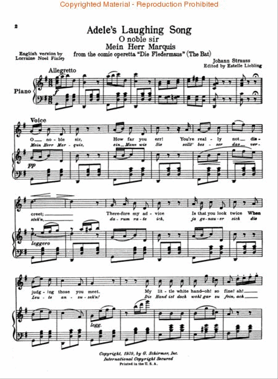 Adele's Laughing Song (Mein Herr Marquis) (from Die Fledermaus) Voice scores gallery preview page 2