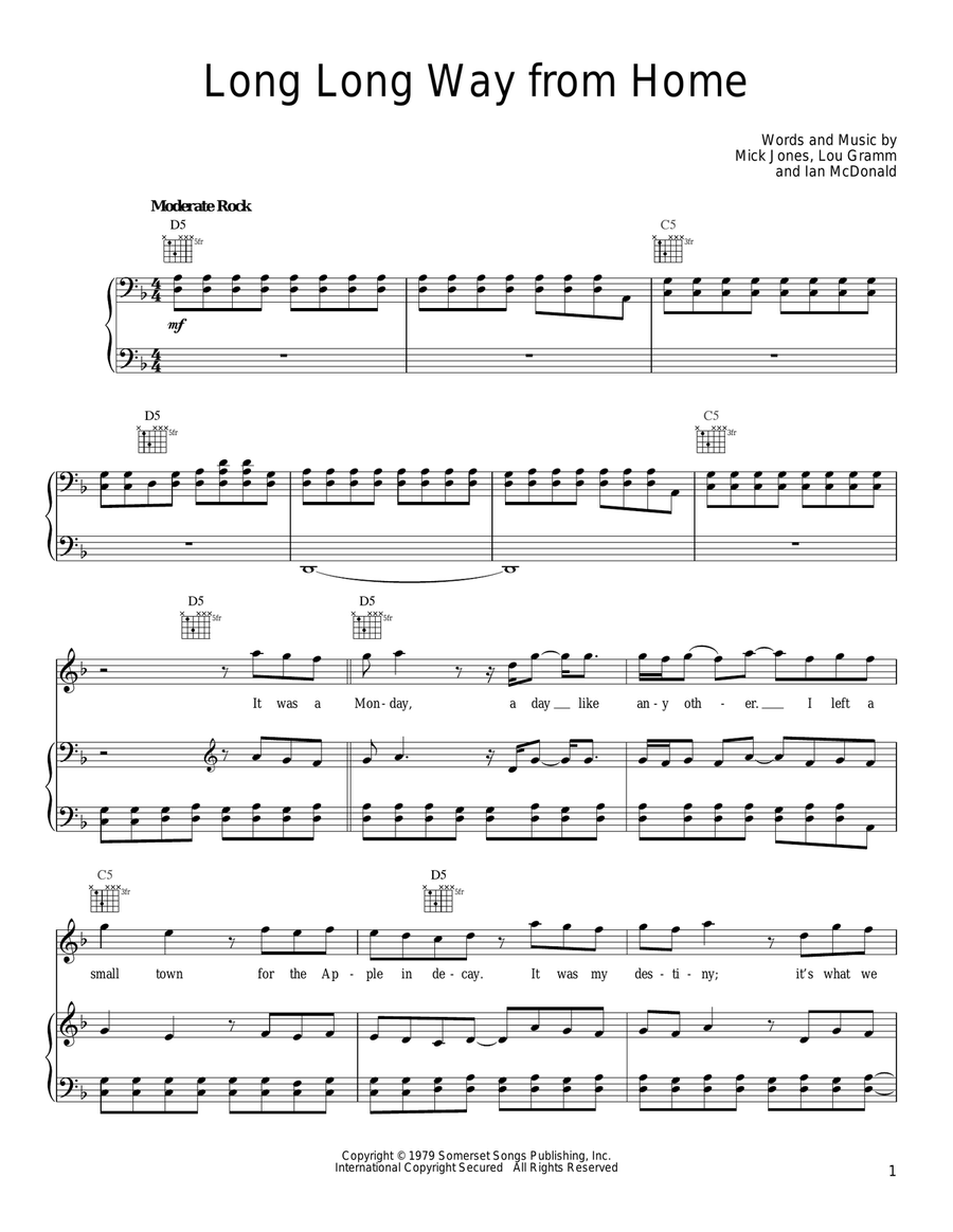 Long Long Way From Home Piano, Vocal, Guitar scores gallery preview page 1