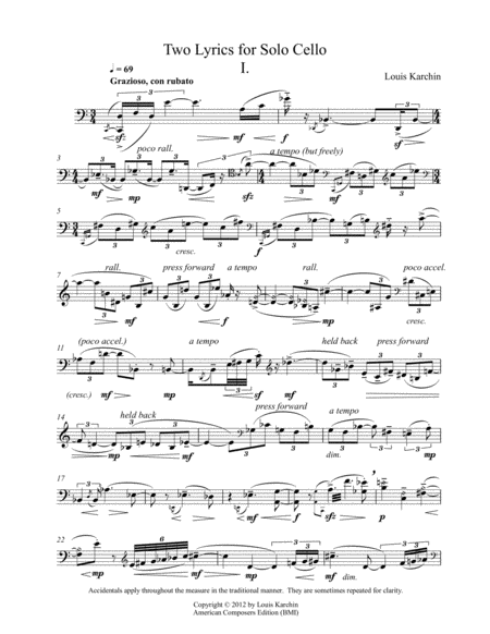 [Karchin] Two Lyrics for Solo Cello