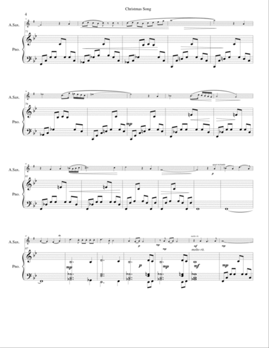 Christmas Song for alto saxophone and piano Woodwind Duet scores gallery preview page 4