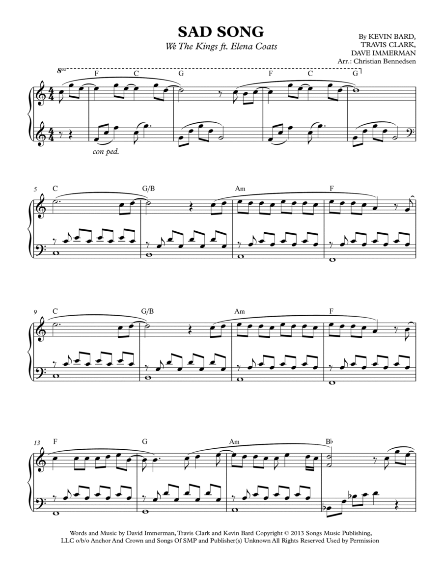 Sad Song Sad Song Piano Solo scores gallery preview page 1
