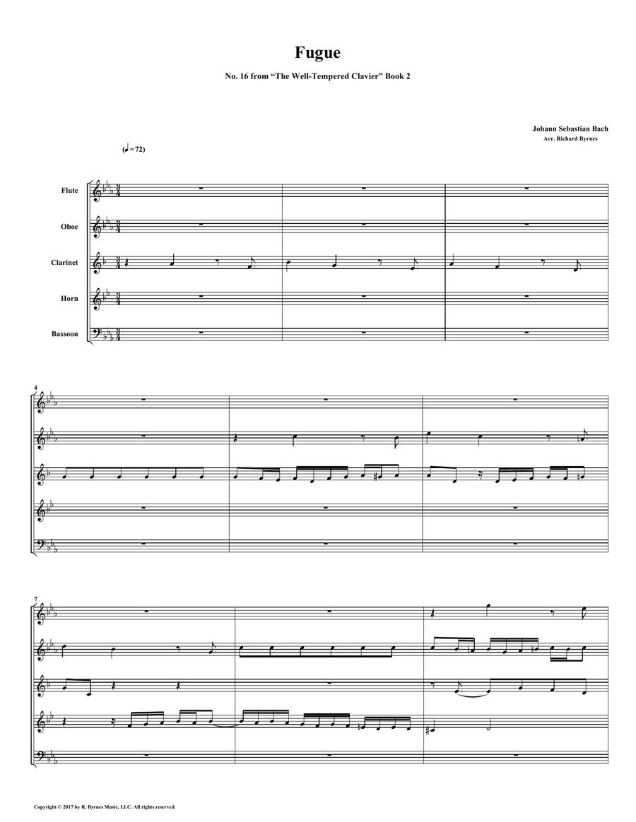 Fugue 16 from Well-Tempered Clavier, Book 2 (Woodwind Quintet) Woodwind Quintet scores gallery preview page 1