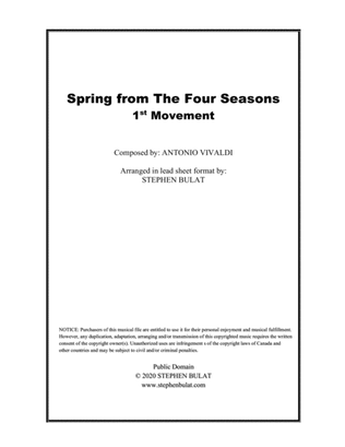 Spring - 1st Movement from "The Four Seasons" (Vivaldi) - Lead sheet (key of D)