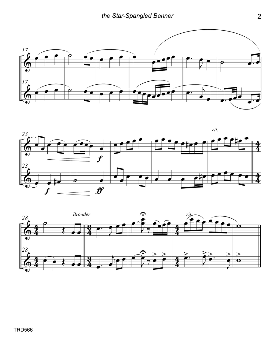 THE STAR-SPANGLED BANNER - TRUMPET DUET (unaccompanied) Trumpet Duet scores gallery preview page 2