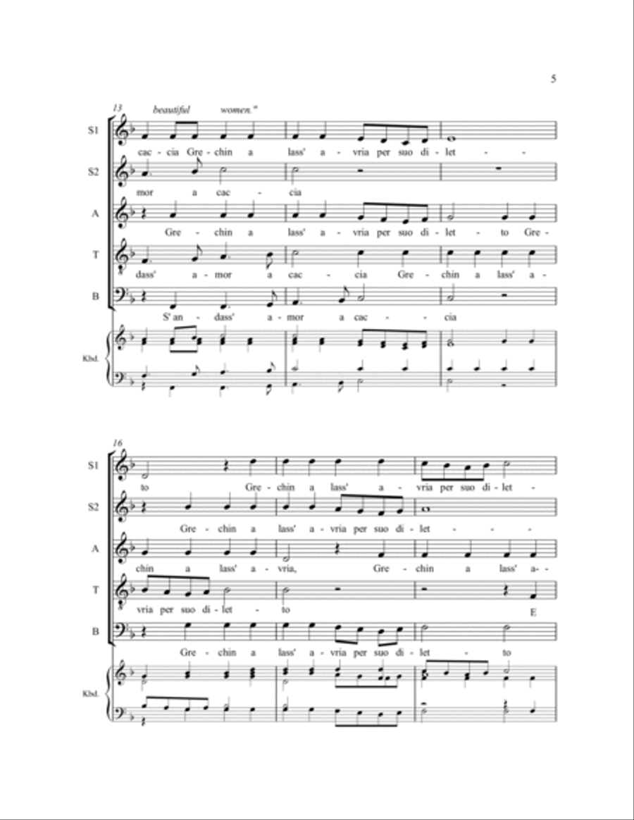 S'andasse amor a caccia SSATB scores gallery preview page 7
