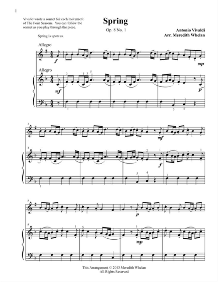 Classical Duets for Clarinet & Piano: 4 Selections from Vivaldi's Four Seasons Woodwind Duet scores gallery preview page 1