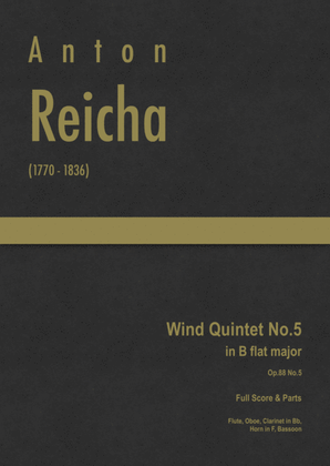 Book cover for Reicha - Wind Quintet No.5 in B flat major, Op.88 No.5