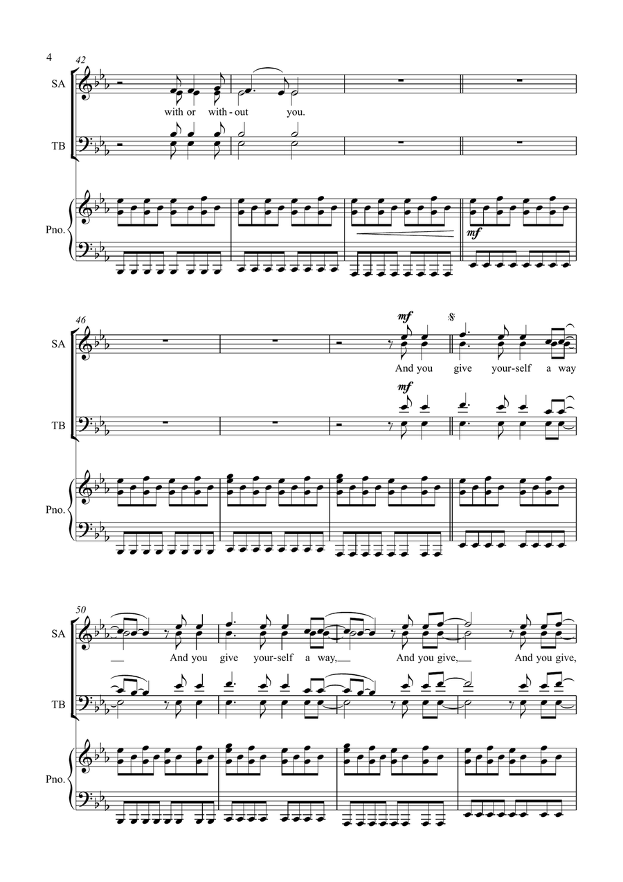 With Or Without You 4-Part scores gallery preview page 4