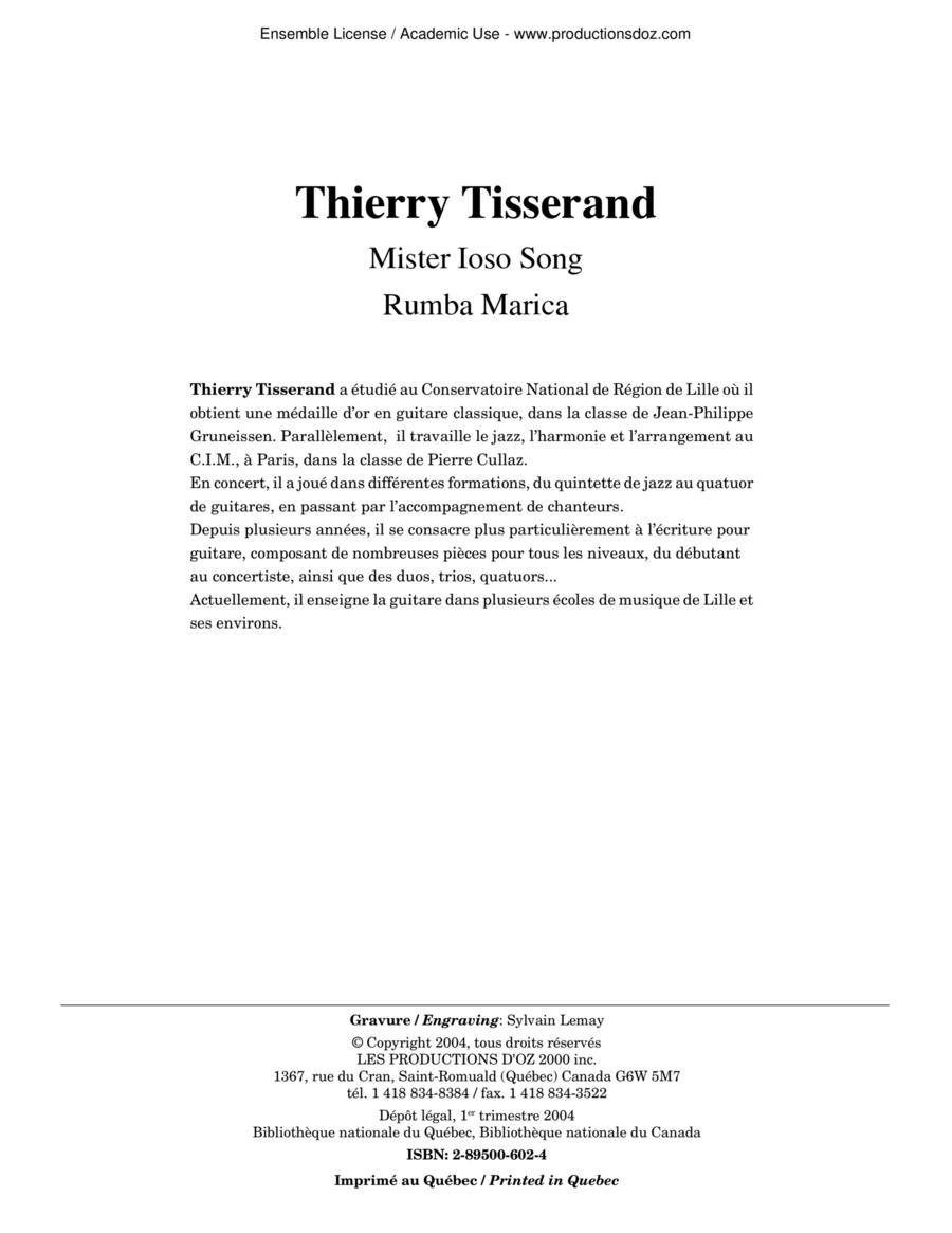 Mister Ioso Song, Rumba Marica Guitar Ensemble scores gallery preview page 1