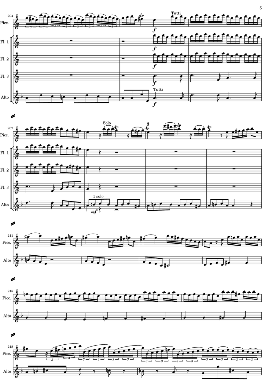 Vivaldi - Piccolo Concerto RV 443 - Second and third movements - version for Flute Quintet or Flute Woodwind Quintet scores gallery preview page 5