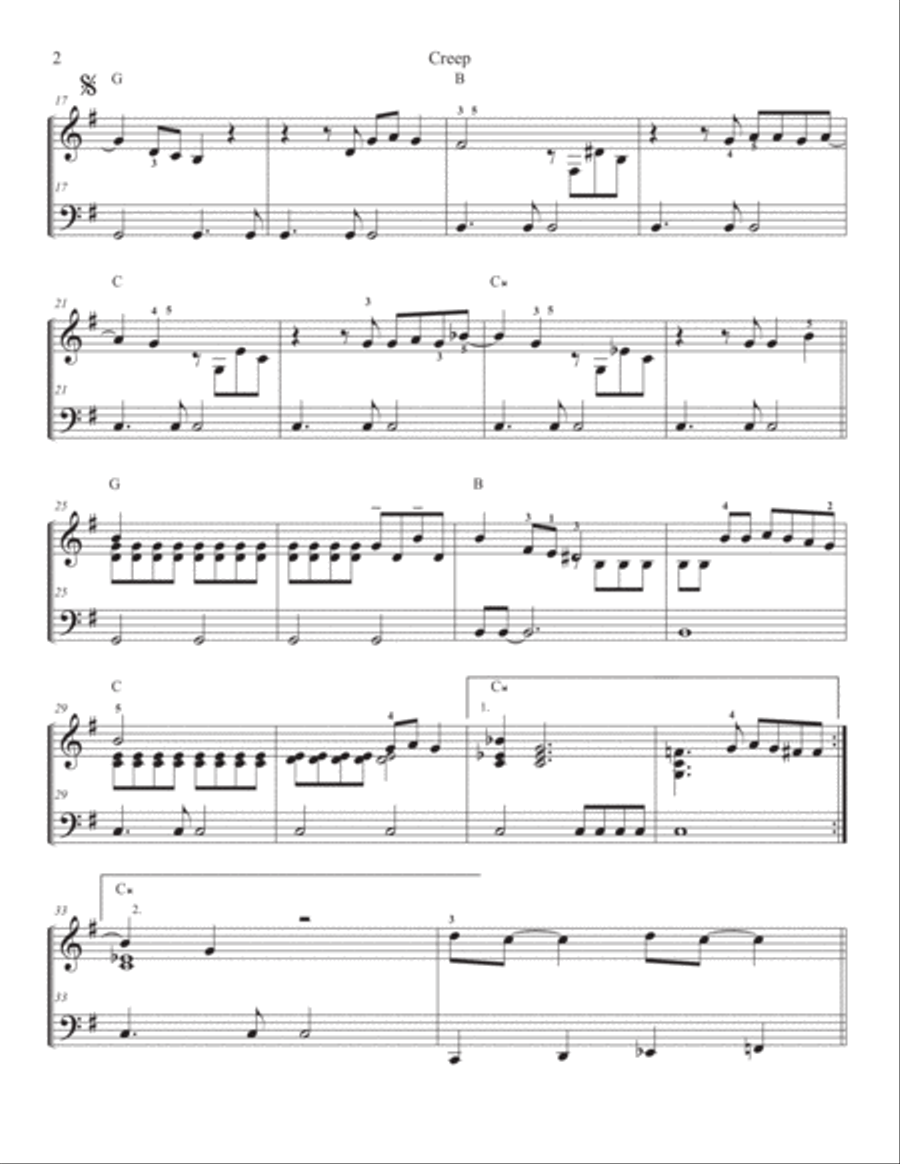 Creep Easy Piano scores gallery preview page 2