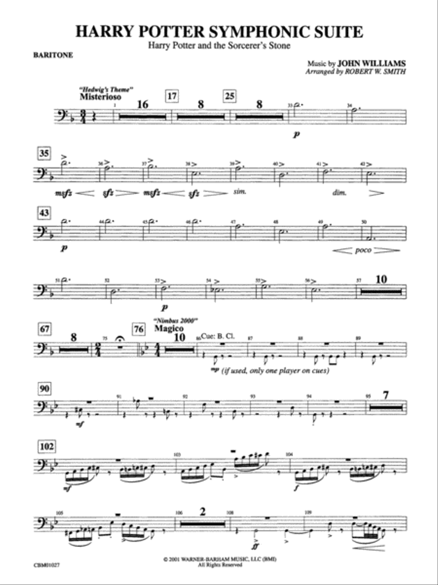Harry Potter Symphonic Suite: Baritone B.C. Concert Band scores gallery preview page 1