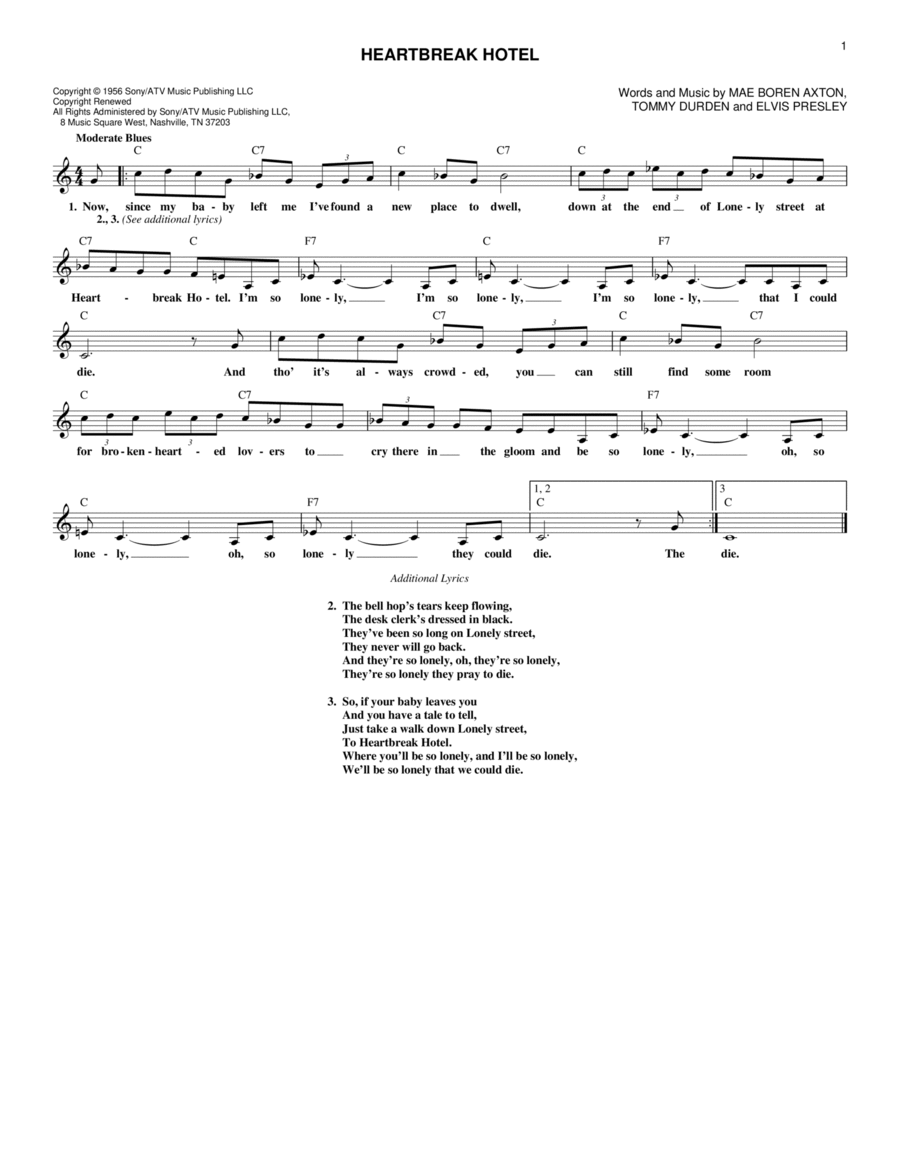 Heartbreak Hotel Guitar scores gallery preview page 1