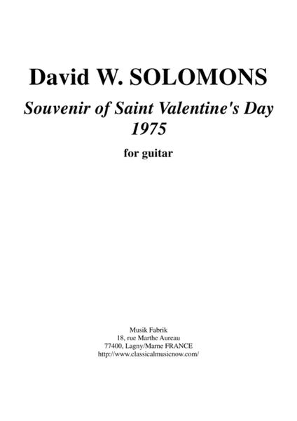 David Warin Solomons: Souvenir of Saint Valentine's Day 1975 for guitar