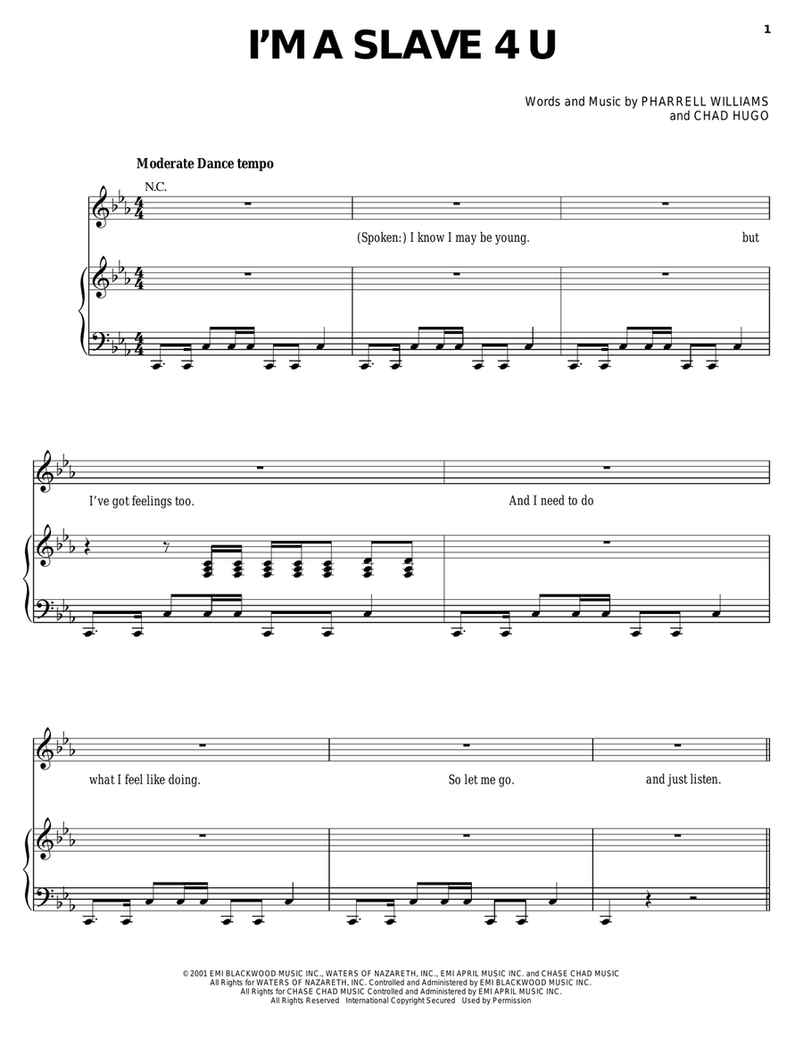 I'm A Slave 4 U Piano, Vocal, Guitar scores gallery preview page 1