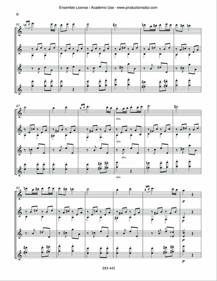 Symphony No. 7, IInd movement Guitar Ensemble scores gallery preview page 6