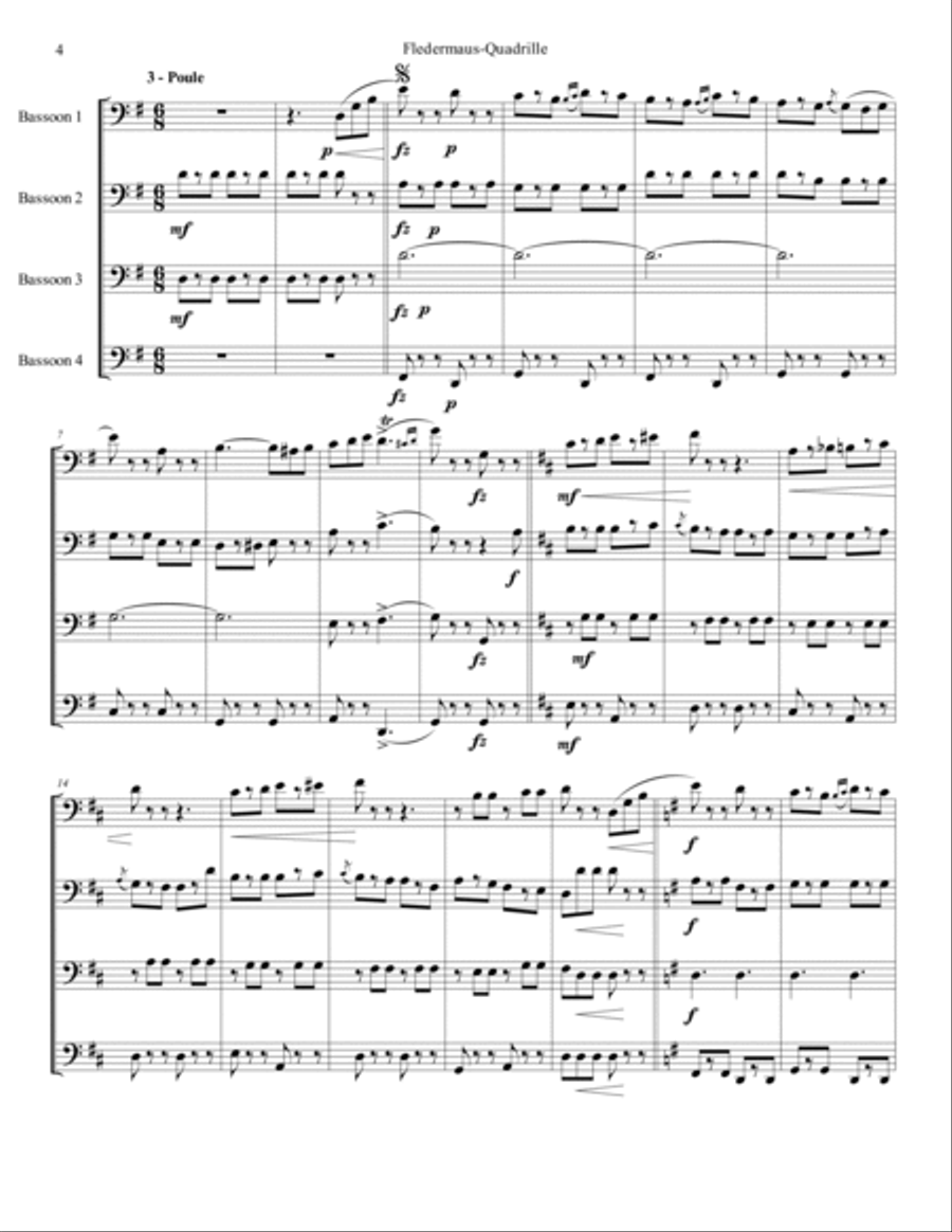Fledermaus-Quadrille Op. 363 for bassoon quartet Woodwind Quartet scores gallery preview page 5