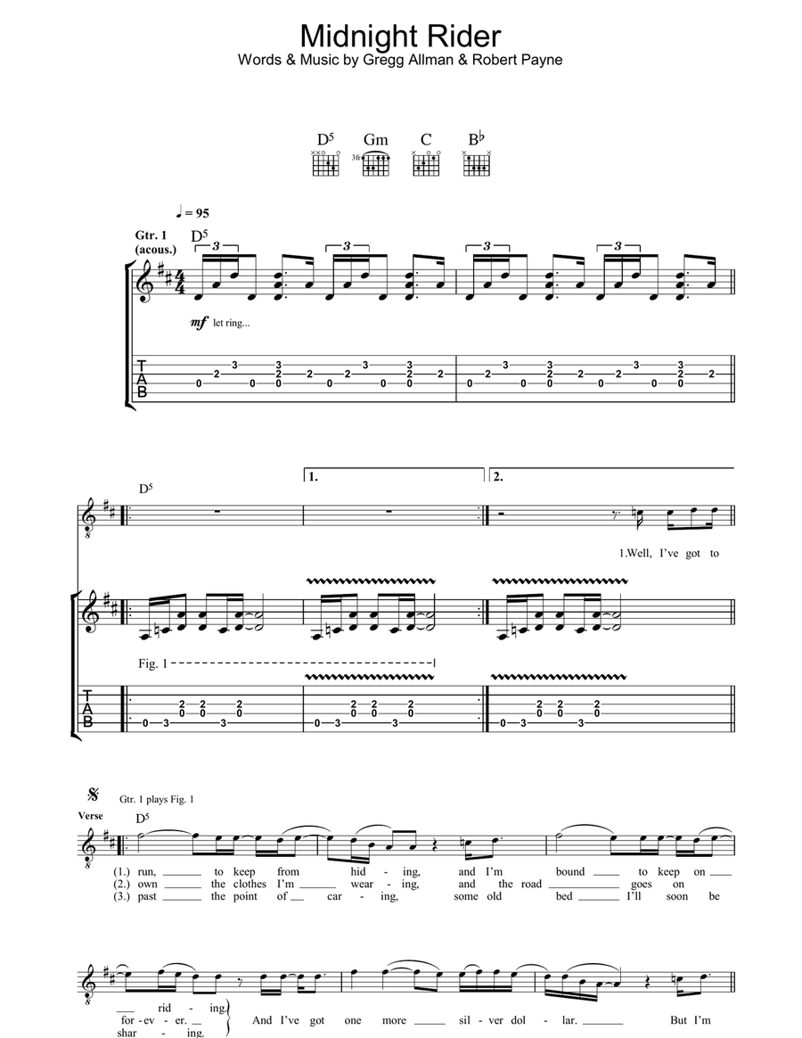 Midnight Rider Acoustic Guitar scores gallery preview page 1