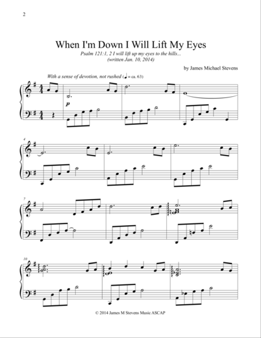 When I'm Down I Will Lift Up My Eyes Piano Solo scores gallery preview page 1