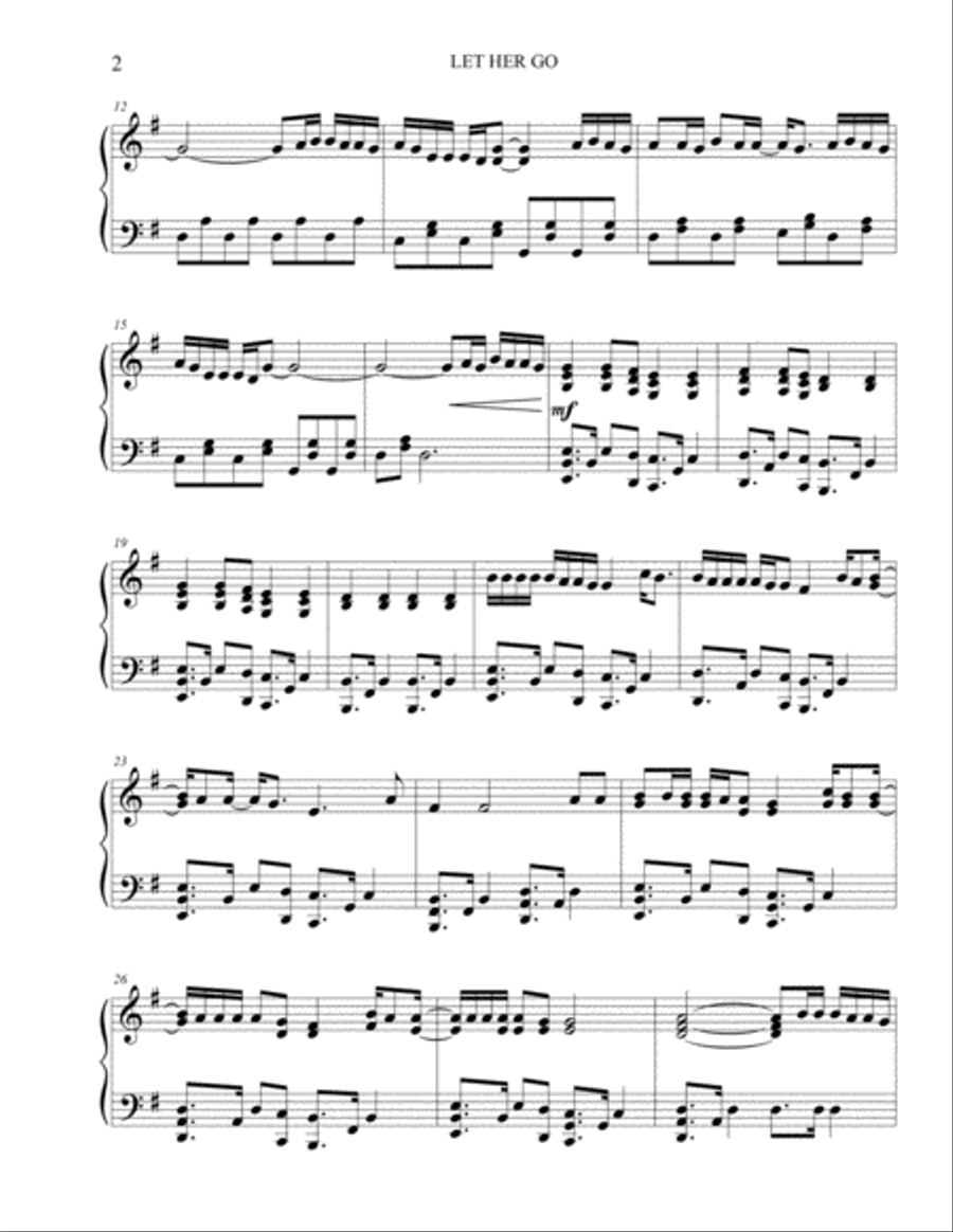 Let Her Go Piano Solo scores gallery preview page 2