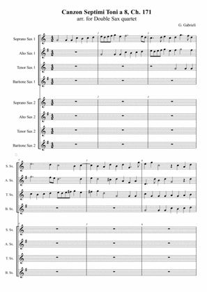 Book cover for G. Gabrieli - Canzon per sonar septimi toni a 8, Ch.171, arr. for Double Sax quartet