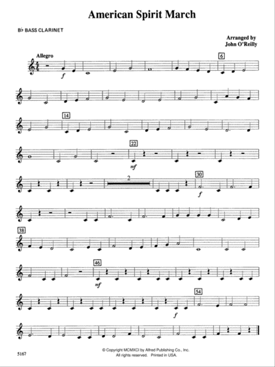 American Spirit March: B-flat Bass Clarinet Concert Band scores gallery preview page 1