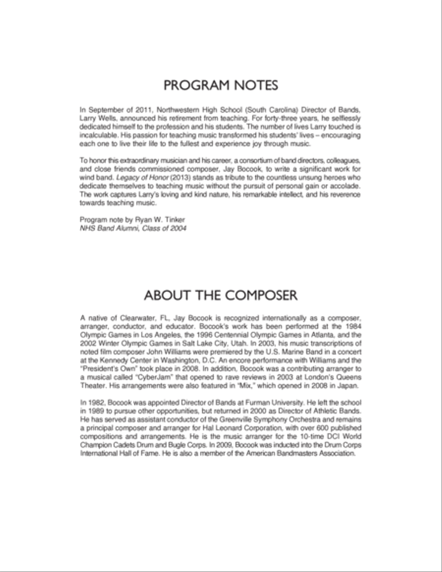 Legacy of Honor - Conductor Score (Full Score) Concert Band scores gallery preview page 2